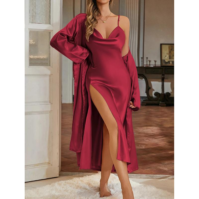 Robe Silk Women - Minimalist Solid Color Pajama Set Long