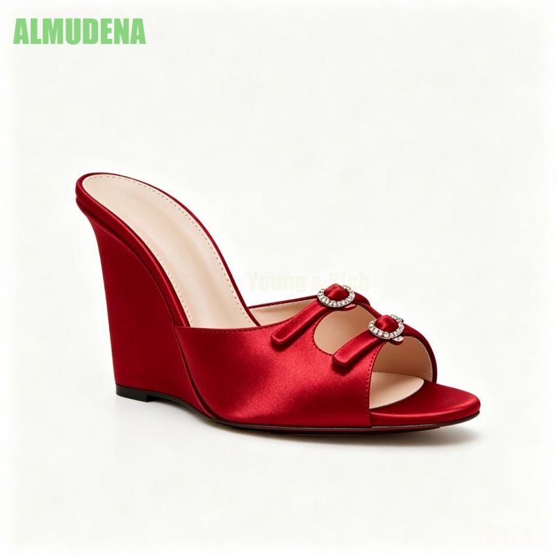 Slip Dress Satin - Women Wedge Heel Mule Sandals Satin