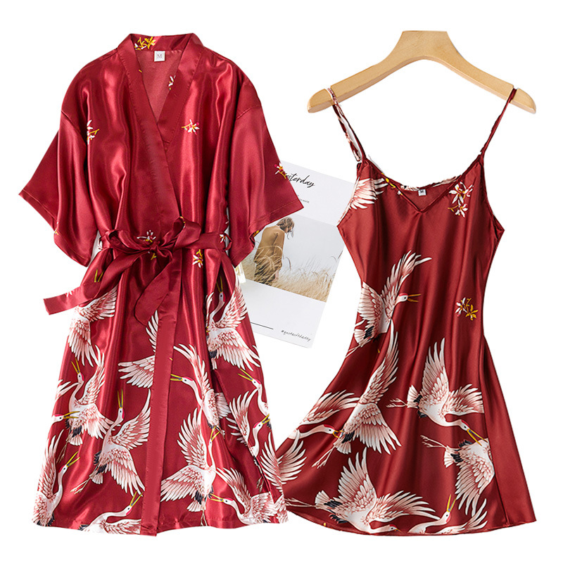 Robe Silk Women - Bourgogne Nữ 2 Chiếc Giả Lụa