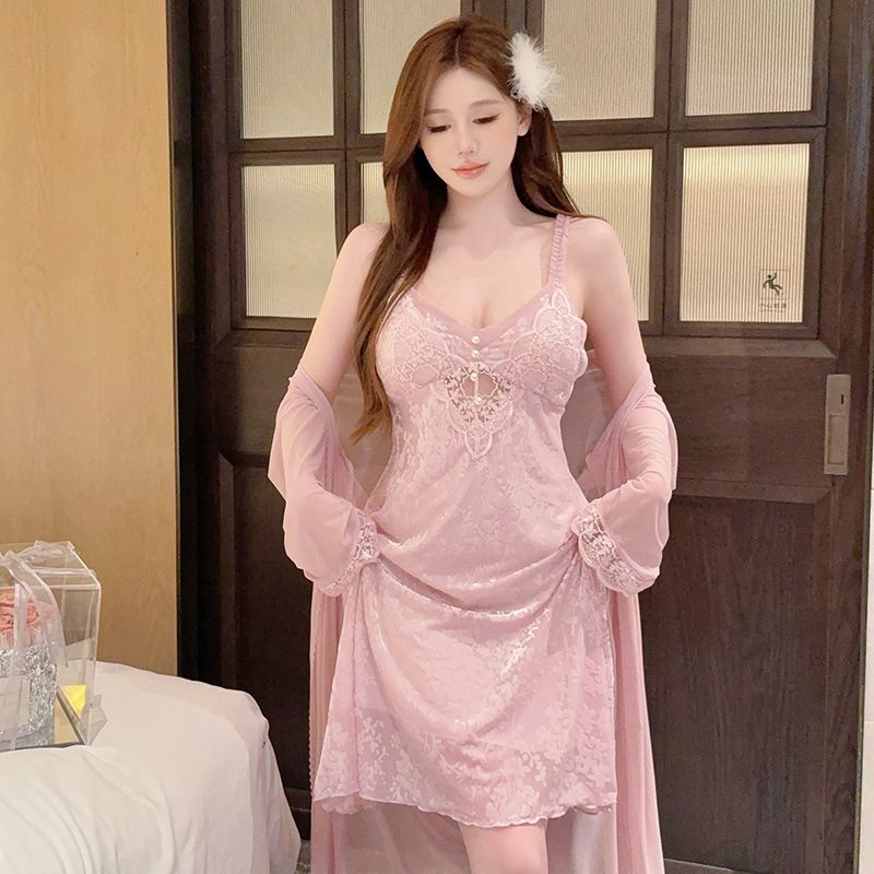 2025 Summer 2PCS Sexy Lace Lin - đánh giá và giá Robe Silk Women