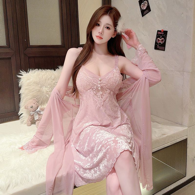 2025 Summer 2PCS Sexy Lace Lin - đánh giá và giá Robe Silk Women